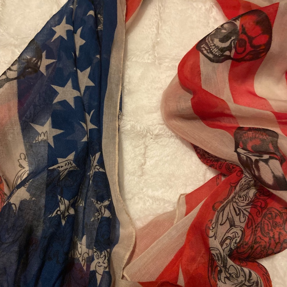USA Scarves with Skulls - Red, White, Blue. Polyester/ Cotton